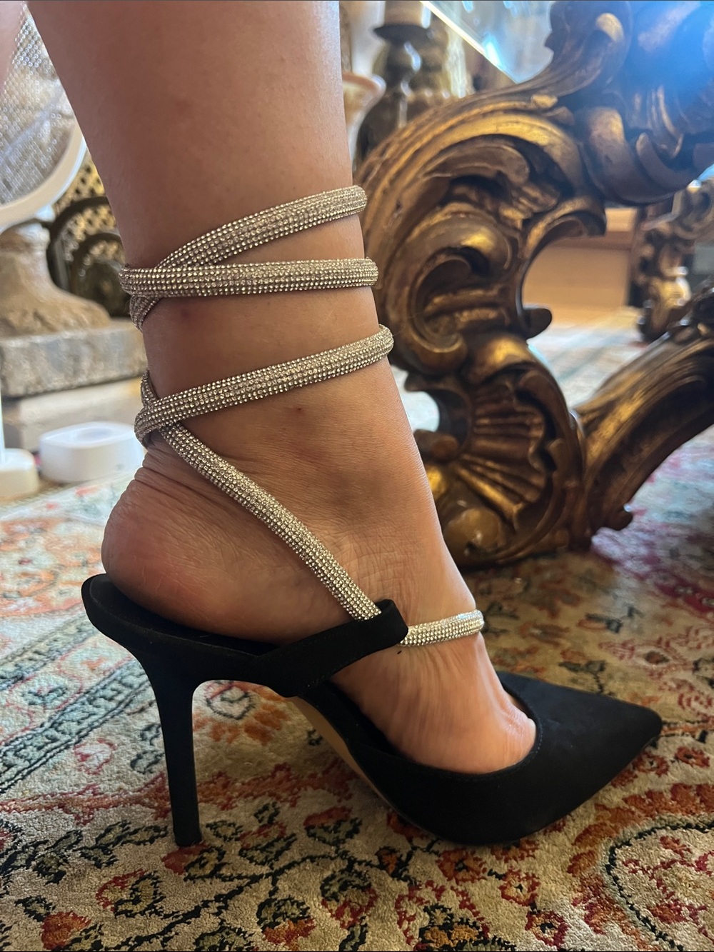 Jennifer Lopez Black Pointed-Toe Stiletto with Crystal Wrap Straps - Picture 3 of 6